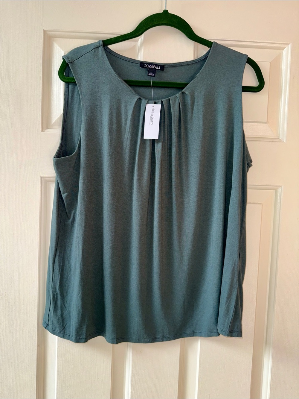 Dressbarn Roz & Ali Sleeveless Pleat-Front Camisole in Slate Green XL